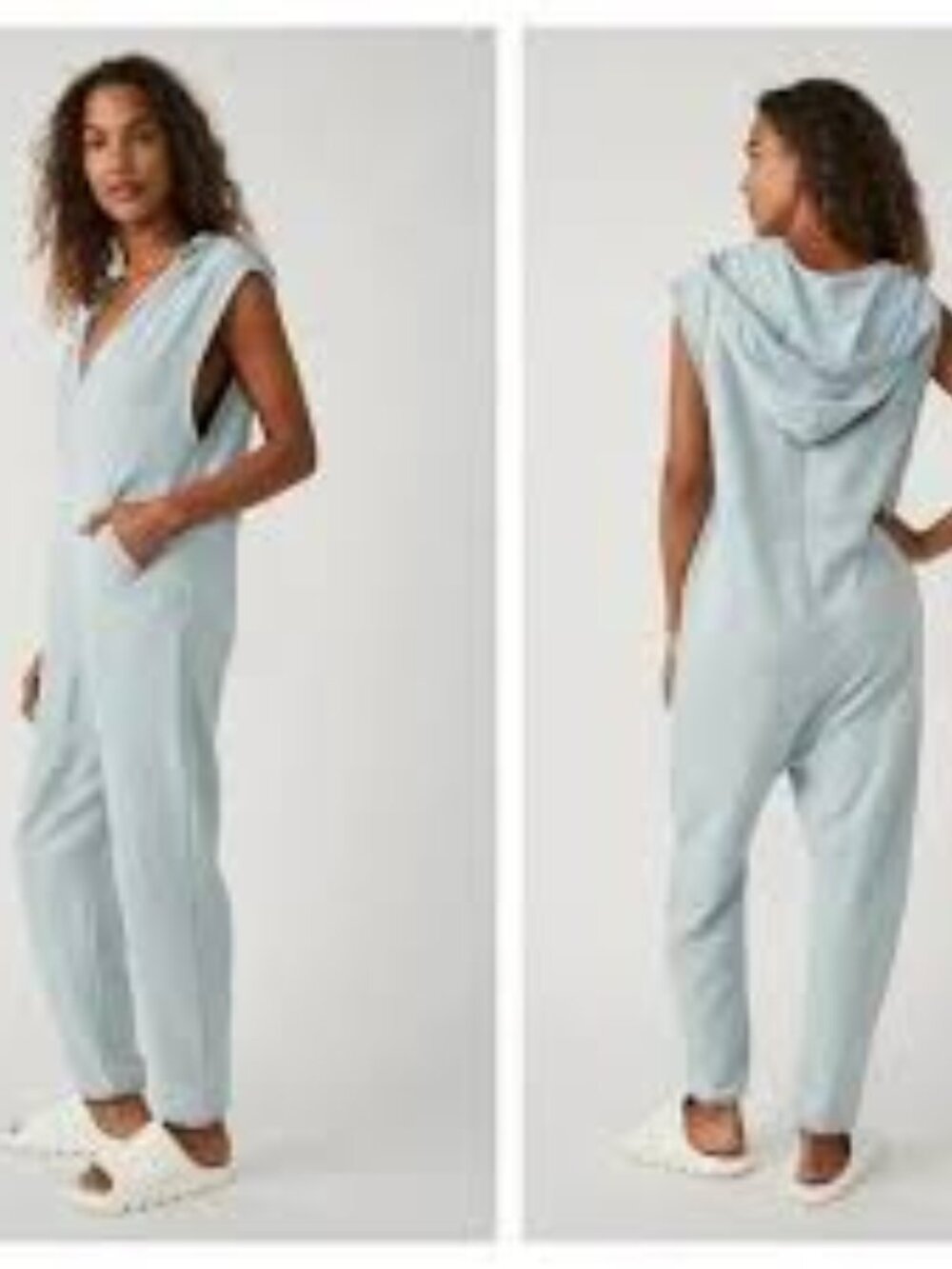 Free People Movement Sleeveless Hooded Jumpsuit Small Blue Smoke Casual Cozy